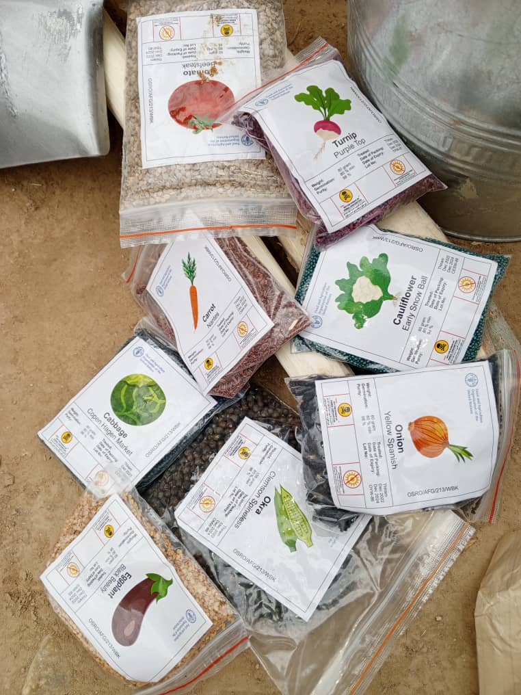 توزیع وسایل زراعتی و تخم سبزیجات برای ۵۰۰ خانم در ولسوالی گرزیوان ولایت فاریاب