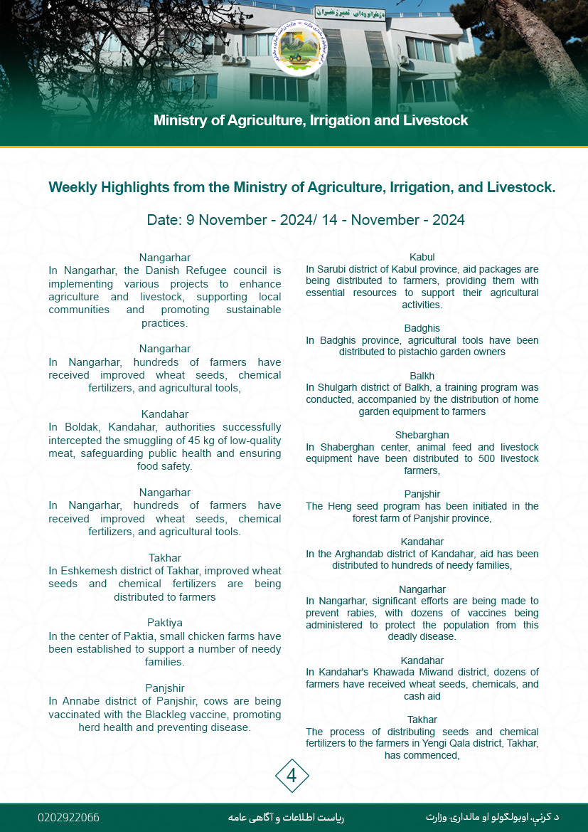 Weekly Highlights from the Ministry of Agriculture, Irrigation, and Livestock